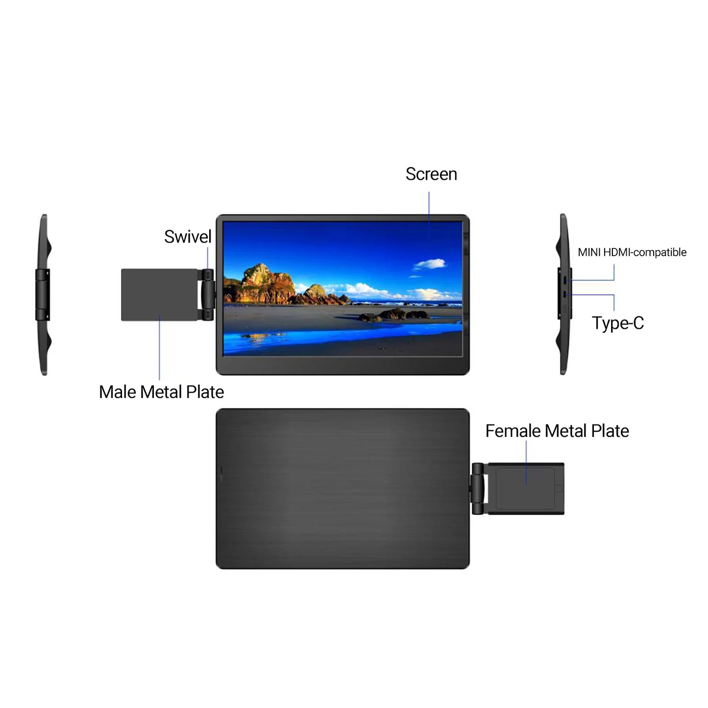 12 Inch Laptop Dual Monitor 1920*1080 HD IPS LCD Dual Monitor Screen Extender Laptops For Macbook Huawei
