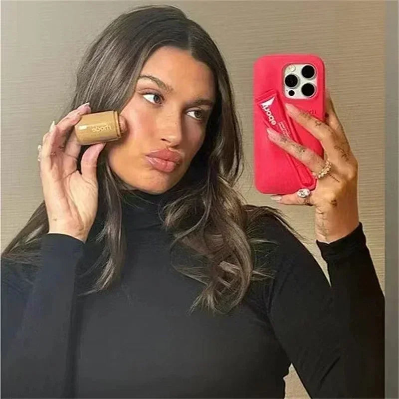 Custodia per telefono in silicone Rhode con scatola per iPhone 16, 15, 14, 13, 12 Pro Max Plus, custodia portatile per lucidalabbra e rossetto.