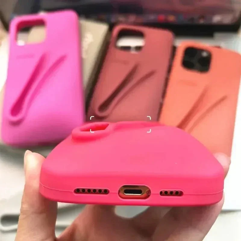 Custodia per telefono in silicone Rhode con scatola per iPhone 16, 15, 14, 13, 12 Pro Max Plus, custodia portatile per lucidalabbra e rossetto.