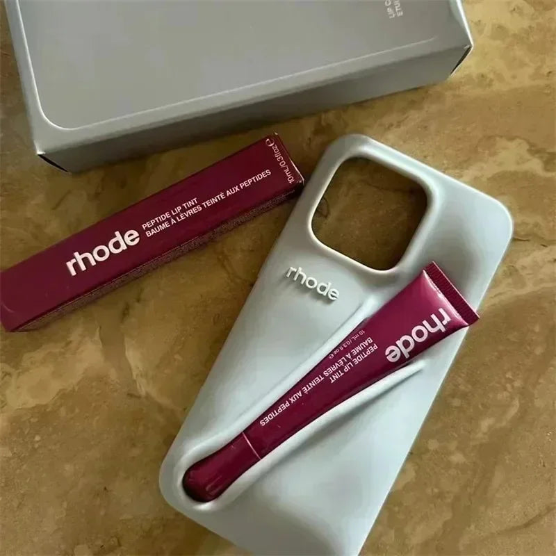 Custodia per telefono in silicone Rhode con scatola per iPhone 16, 15, 14, 13, 12 Pro Max Plus, custodia portatile per lucidalabbra e rossetto.