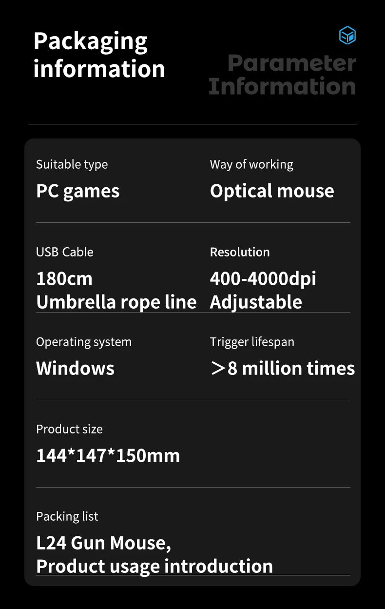 Gun Style Gaming Mouse FPS Game OrionTime L24 Vertical Handle Grip Wired Peripherals Pc Custom Gamer Accessories Shooting Mice